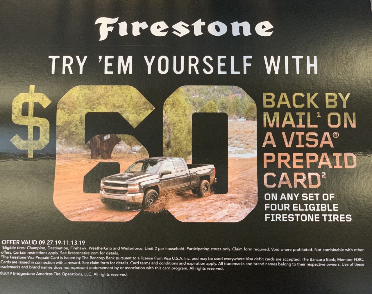 NEW Firestone Tires Rebate: 10/1-11/13/2019