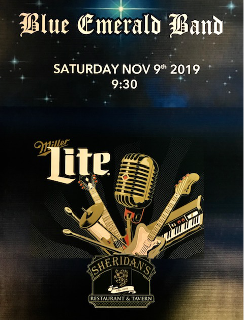 BLUE EMERALD BAND AT SHERIDANS TOMORROW NIGHT