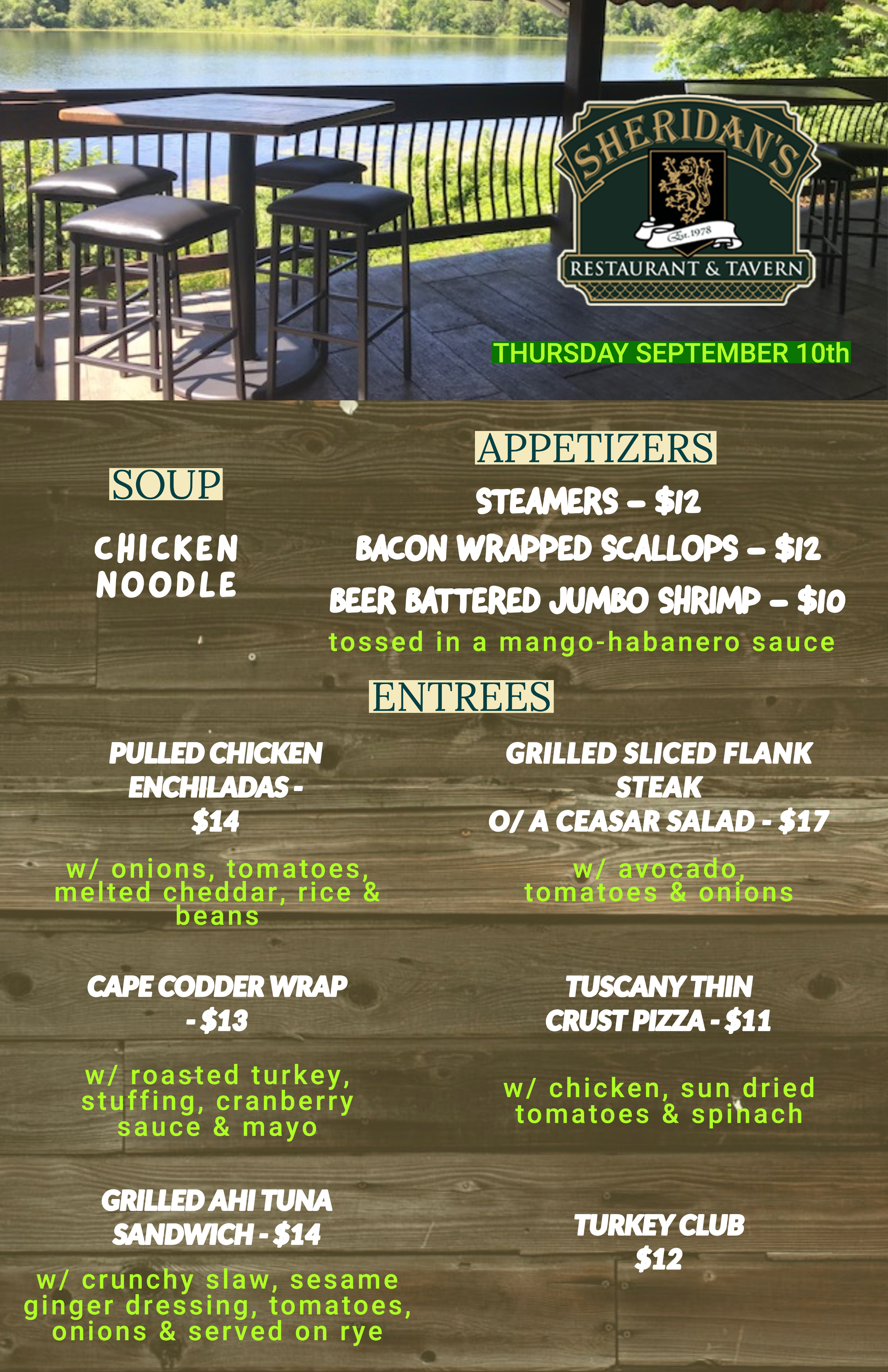 Thursday September 10th Specials
