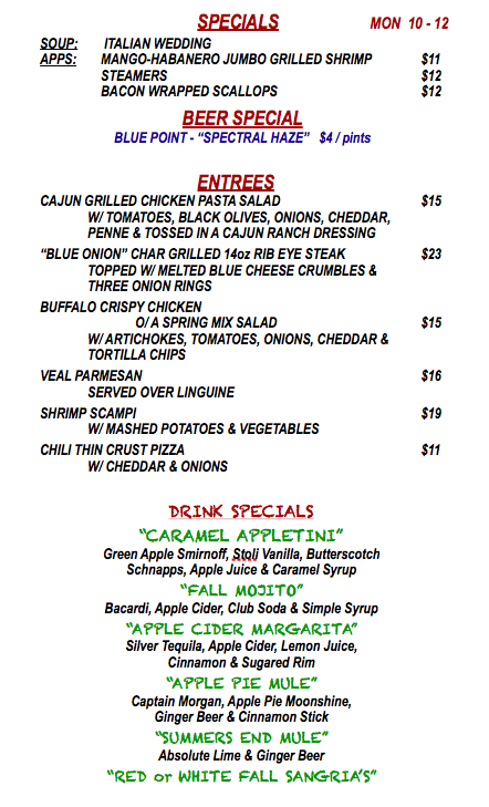 MONDAY OCTOBER 12th SPECIALS