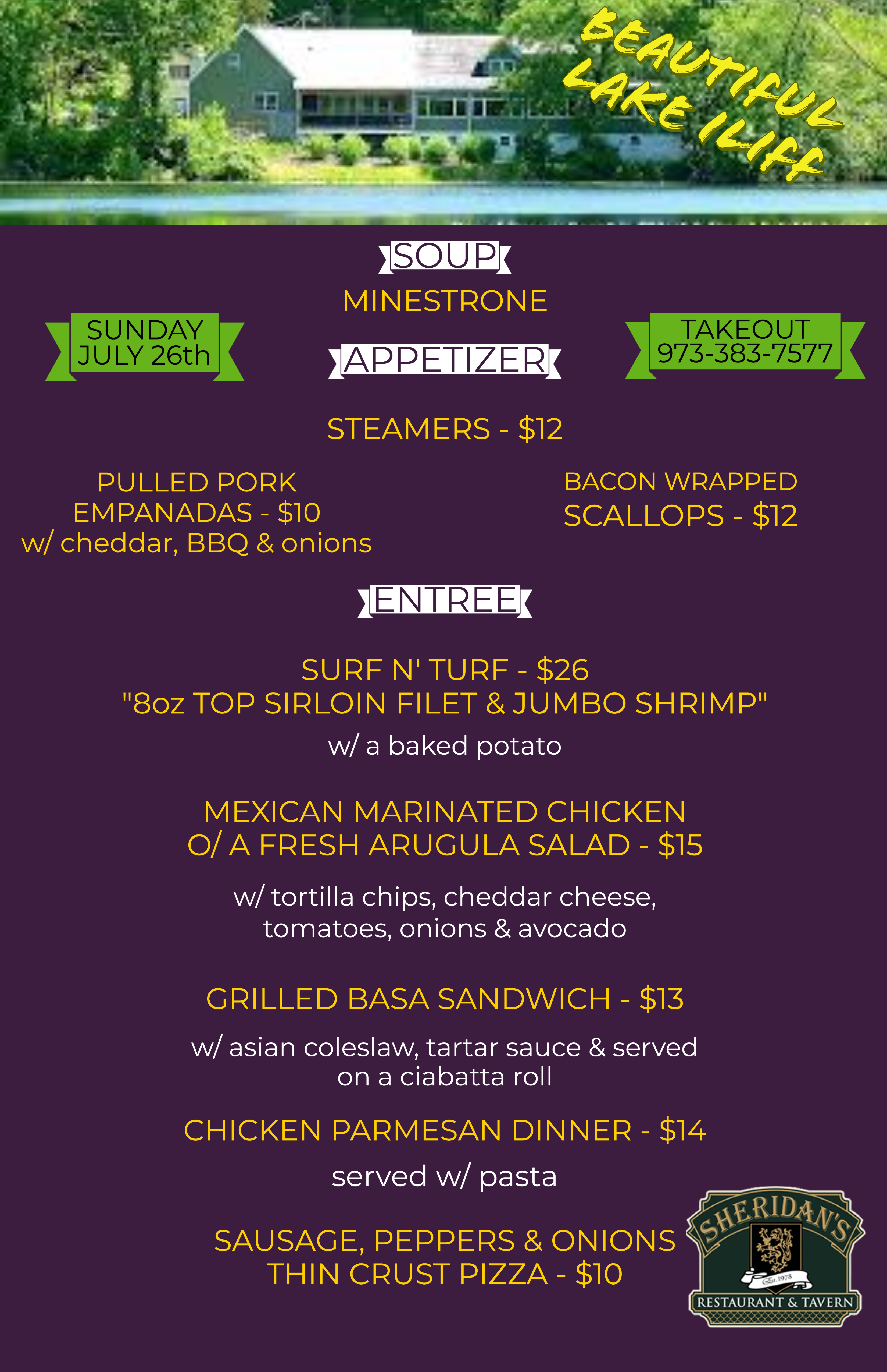 Sunday July 26th Specials