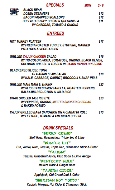 MONDAY FEBRUARY 8th SPECIALS