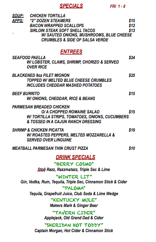 FRIDAY JANUARY 8th SPECIALS