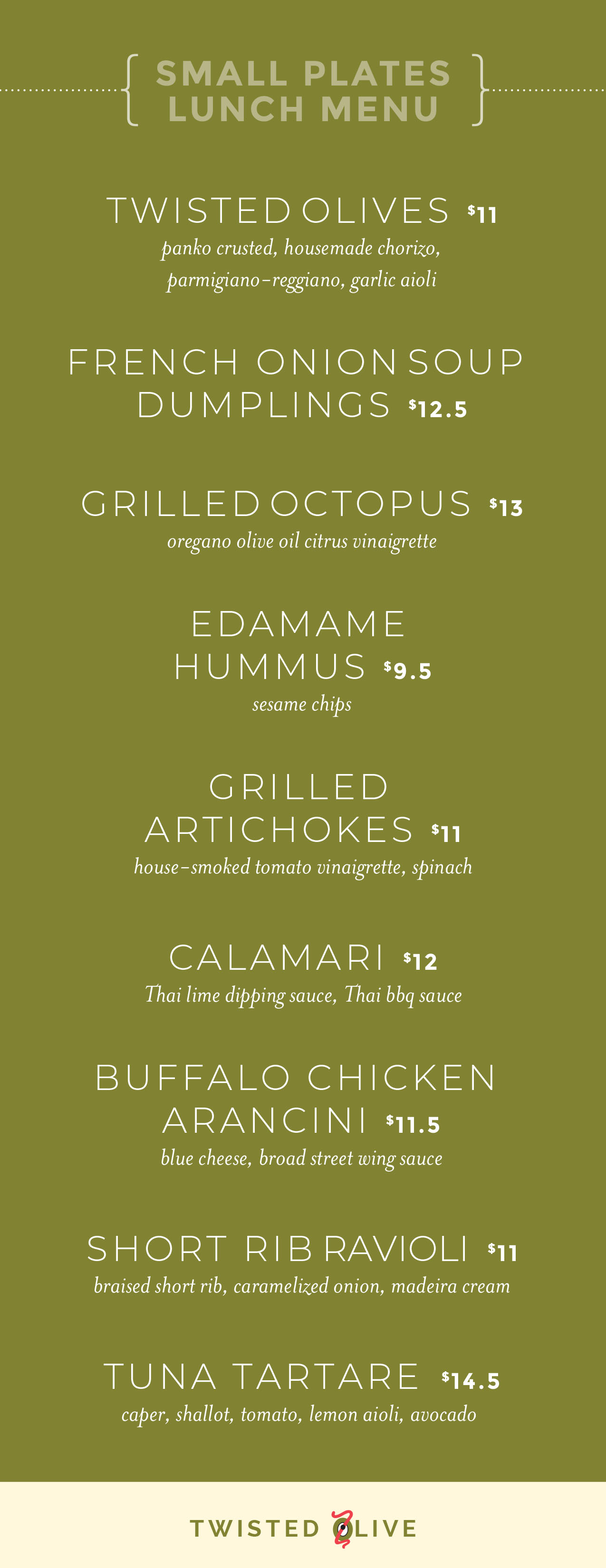 Menus Twisted Olive